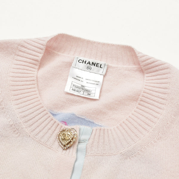 CHANEL シャネル カシミヤニットカーディガン P34557 カシミヤ ラインストーン ライトピンク ライトブルー ミントグリーン パステル調 34サイズ 美品 中古 4a003902