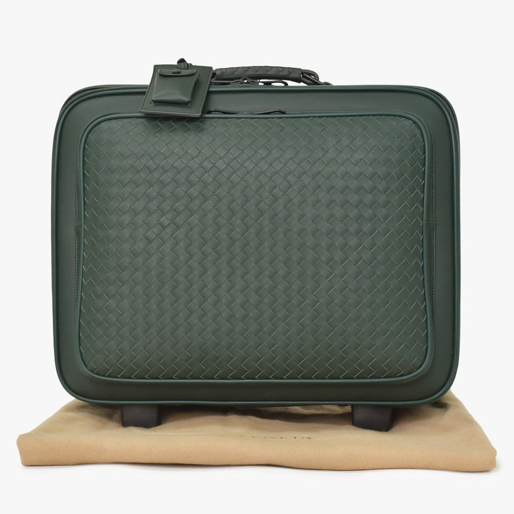 極美品 BOTTEGAVENETA ボッテガヴェネタ キャリーケース スーツケース V4658 イントレチャート ダークグリーン ブラック金具 中古 4a003904