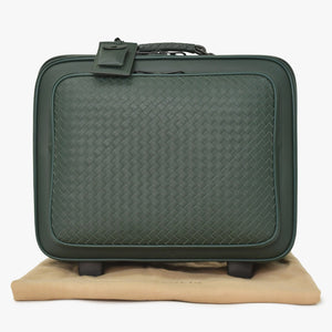 極美品 BOTTEGAVENETA ボッテガヴェネタ キャリーケース スーツケース V4658 イントレチャート ダークグリーン ブラック金具 中古 4a003904