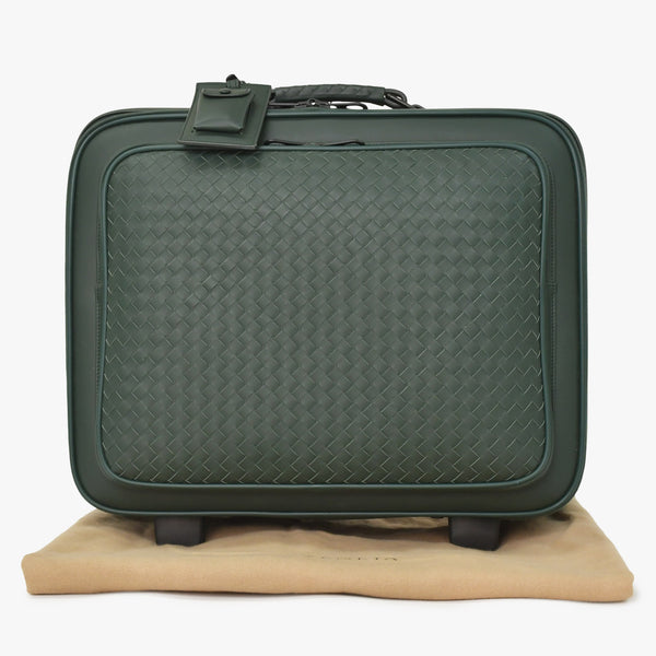 極美品 BOTTEGAVENETA ボッテガヴェネタ キャリーケース スーツケース V4658 イントレチャート ダークグリーン ブラック金具 中古 4a003904
