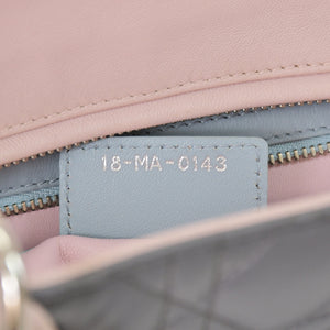 Christian Dior Lady Dior Large Tricolor Handbag 2way Gray Pink Light Blue Lambskin Good Condition Used 4a003905
