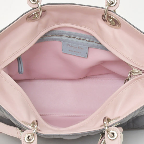 Christian Dior Lady Dior Large Tricolor Handbag 2way Gray Pink Light Blue Lambskin Good Condition Used 4a003905