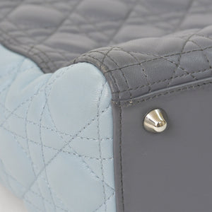 Christian Dior Lady Dior Large Tricolor Handbag 2way Gray Pink Light Blue Lambskin Good Condition Used 4a003905