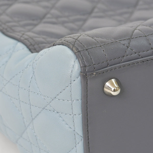 Christian Dior Lady Dior Large Tricolor Handbag 2way Gray Pink Light Blue Lambskin Good Condition Used 4a003905