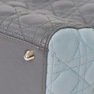 Christian Dior Lady Dior Large Tricolor Handbag 2way Gray Pink Light Blue Lambskin Good Condition Used 4a003905