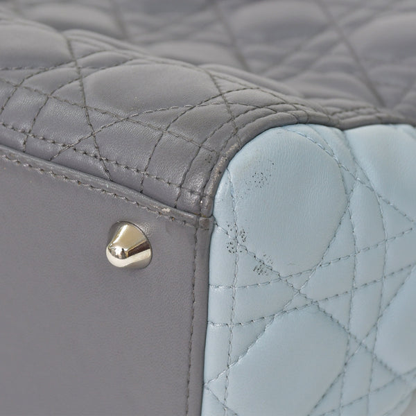 Christian Dior Lady Dior Large Tricolor Handbag 2way Gray Pink Light Blue Lambskin Good Condition Used 4a003905
