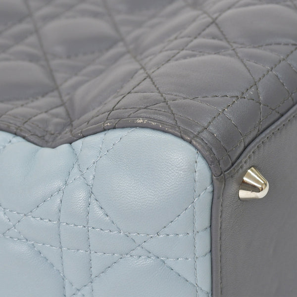 Christian Dior Lady Dior Large Tricolor Handbag 2way Gray Pink Light Blue Lambskin Good Condition Used 4a003905