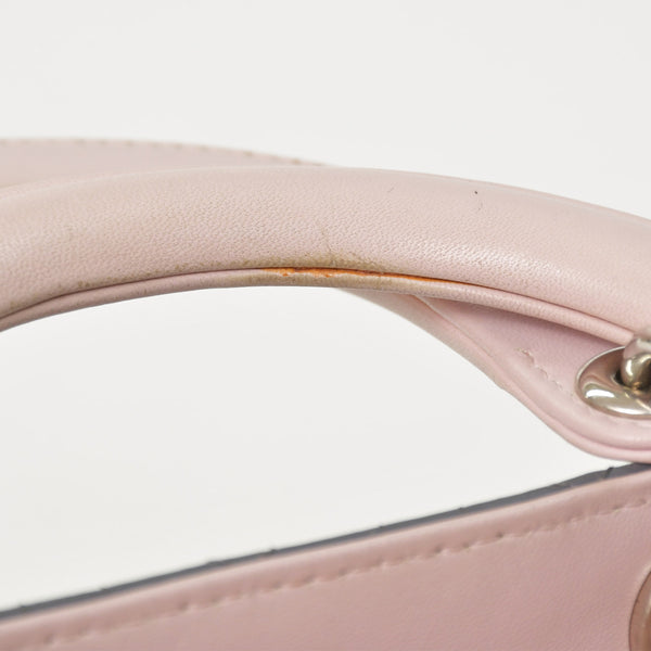 Christian Dior Lady Dior Large Tricolor Handbag 2way Gray Pink Light Blue Lambskin Good Condition Used 4a003905