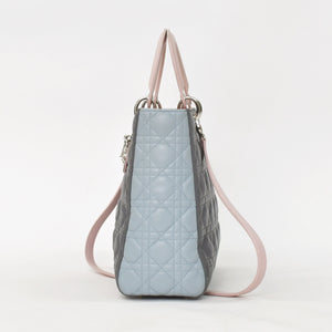 Christian Dior Lady Dior Large Tricolor Handbag 2way Gray Pink Light Blue Lambskin Good Condition Used 4a003905