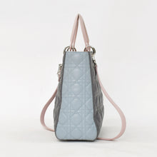 Load image into Gallery viewer, Christian Dior クリスチャンディオール レディ ディオール ラージ トリコロール ハンドバッグ ショルダーバッグ 2way グレー ピンク ライトブルー ラムスキン シルバー金具 美品 中古 4a003905