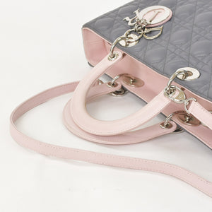 Christian Dior Lady Dior Large Tricolor Handbag 2way Gray Pink Light Blue Lambskin Good Condition Used 4a003905