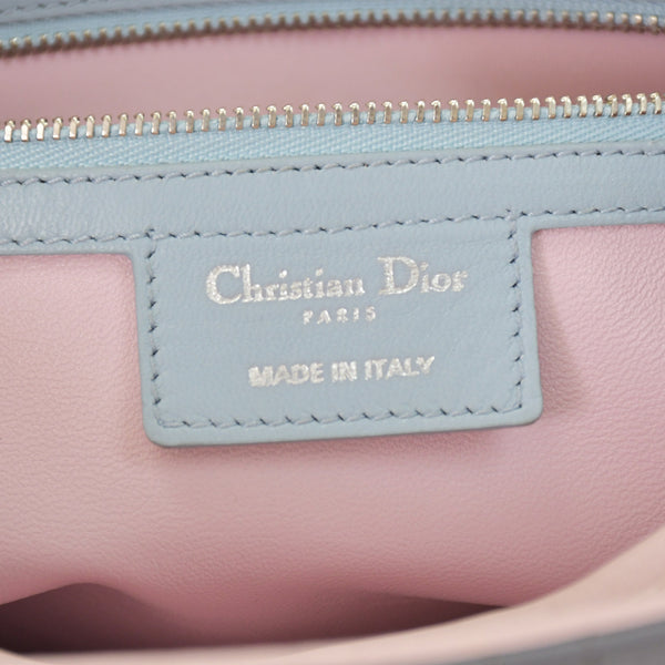 Christian Dior Lady Dior Large Tricolor Handbag 2way Gray Pink Light Blue Lambskin Good Condition Used 4a003905