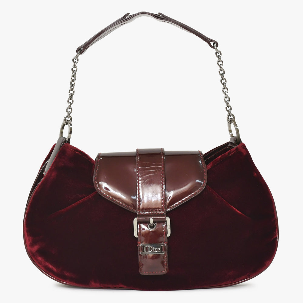 Very good condition Christian Dior Burgundy Wine Red Velor Bucket Bag Handbag Enamel Leather BM-0062 Used 4a003910