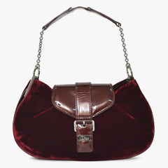 Very good condition Christian Dior Burgundy Wine Red Velor Bucket Bag Handbag Enamel Leather BM-0062 Used 4a003910