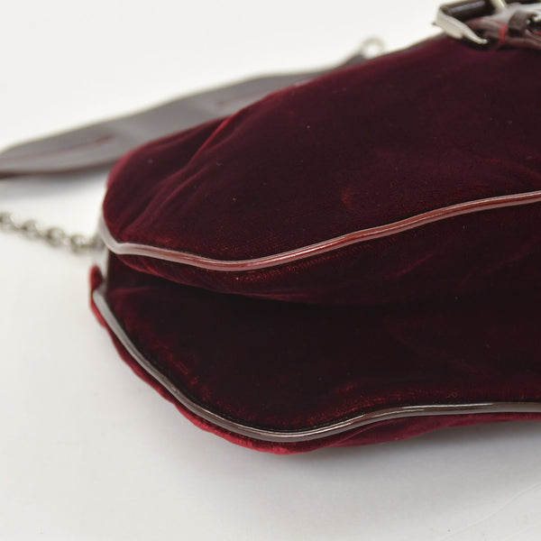 Very good condition Christian Dior Burgundy Wine Red Velor Bucket Bag Handbag Enamel Leather BM-0062 Used 4a003910