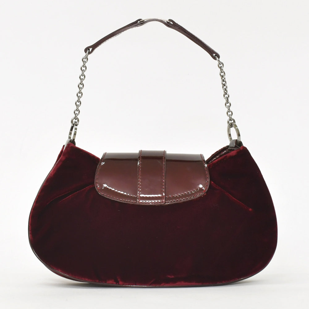 Very good condition Christian Dior Burgundy Wine Red Velor Bucket Bag Handbag Enamel Leather BM-0062 Used 4a003910