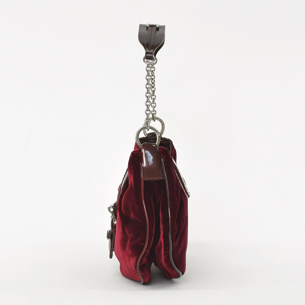 Very good condition Christian Dior Burgundy Wine Red Velor Bucket Bag Handbag Enamel Leather BM-0062 Used 4a003910