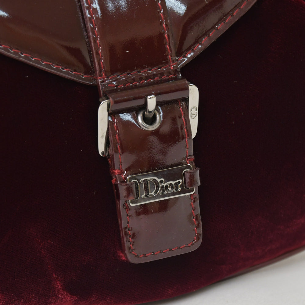 Very good condition Christian Dior Burgundy Wine Red Velor Bucket Bag Handbag Enamel Leather BM-0062 Used 4a003910