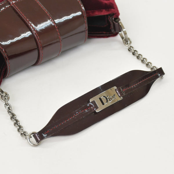 Very good condition Christian Dior Burgundy Wine Red Velor Bucket Bag Handbag Enamel Leather BM-0062 Used 4a003910