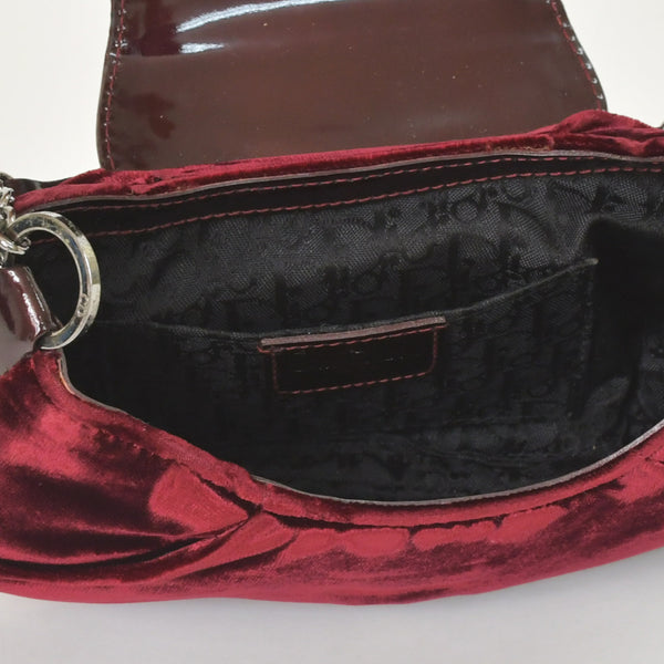 Very good condition Christian Dior Burgundy Wine Red Velor Bucket Bag Handbag Enamel Leather BM-0062 Used 4a003910