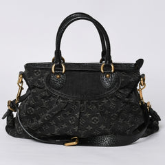 LOUIS VUITTON Neocavi GM Handbag M95352 Monogram Denim Black Leather Gold Hardware Good Condition Used 4a001012