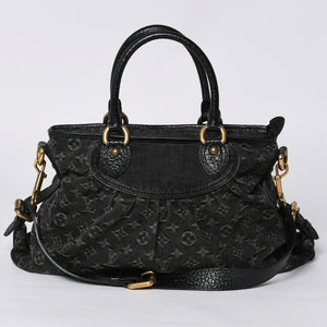 LOUIS VUITTON Neocavi GM Handbag M95352 Monogram Denim Black Leather Gold Hardware Good Condition Used 4a001012
