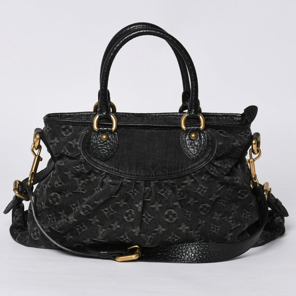 LOUIS VUITTON Neocavi GM Handbag M95352 Monogram Denim Black Leather Gold Hardware Good Condition Used 4a001012
