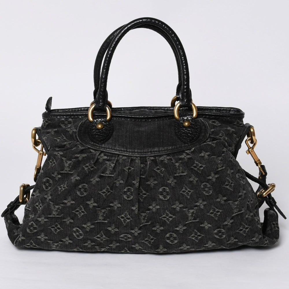 LOUIS VUITTON Neocavi GM Handbag M95352 Monogram Denim Black Leather Gold Hardware Good Condition Used 4a001012