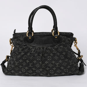 LOUIS VUITTON Neocavi GM Handbag M95352 Monogram Denim Black Leather Gold Hardware Good Condition Used 4a001012
