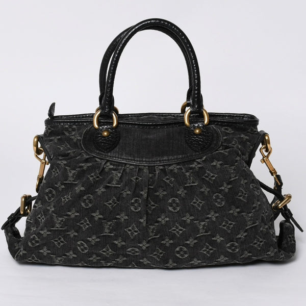LOUIS VUITTON Neocavi GM Handbag M95352 Monogram Denim Black Leather Gold Hardware Good Condition Used 4a001012