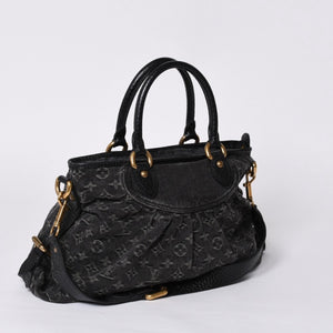 LOUIS VUITTON Neocavi GM Handbag M95352 Monogram Denim Black Leather Gold Hardware Good Condition Used 4a001012