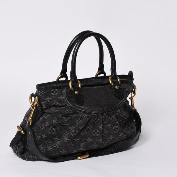 LOUIS VUITTON Neocavi GM Handbag M95352 Monogram Denim Black Leather Gold Hardware Good Condition Used 4a001012