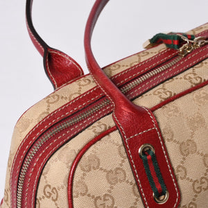 GUCCI グッチ Hand Bag ハンドバッグ 161720 Sherry Line シェリーライン レッド ブラウン 美品 中古 4a000517