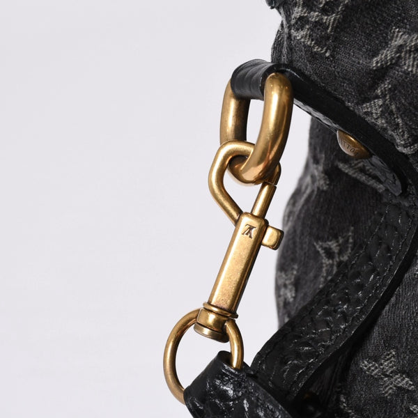 LOUIS VUITTON Neocavi GM Handbag M95352 Monogram Denim Black Leather Gold Hardware Good Condition Used 4a001012
