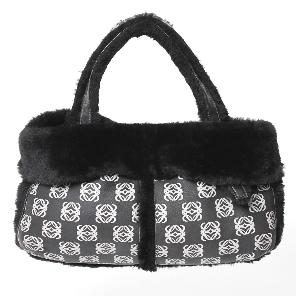 LOEWE ロエベ ハンドバッグ アナグラム ブラック ムートン レザー ブラック シルバー金具 美品 中古 4a000487