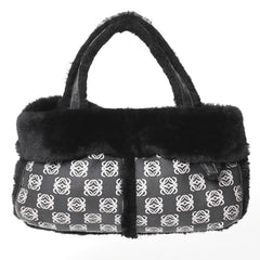 LOEWE ロエベ ハンドバッグ アナグラム ブラック ムートン レザー ブラック シルバー金具 美品 中古 4a000487