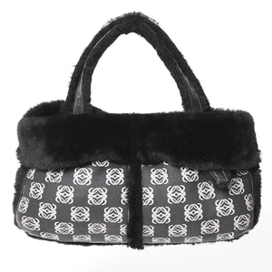 LOEWE ロエベ ハンドバッグ アナグラム ブラック ムートン レザー ブラック シルバー金具 美品 中古 4a000487