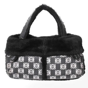 LOEWE ロエベ ハンドバッグ アナグラム ブラック ムートン レザー ブラック シルバー金具 美品 中古 4a000487