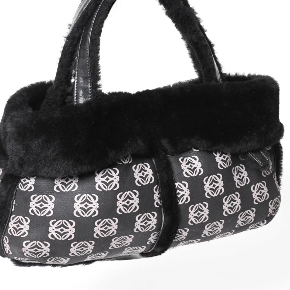 LOEWE Handbag Anagram Black Mouton Leather Black Silver Hardware Good Condition Used 4a000487