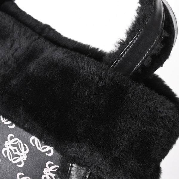 LOEWE ロエベ ハンドバッグ アナグラム ブラック ムートン レザー ブラック シルバー金具 美品 中古 4a000487