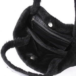 LOEWE ロエベ ハンドバッグ アナグラム ブラック ムートン レザー ブラック シルバー金具 美品 中古 4a000487