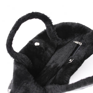 LOEWE ロエベ ハンドバッグ アナグラム ブラック ムートン レザー ブラック シルバー金具 美品 中古 4a000487