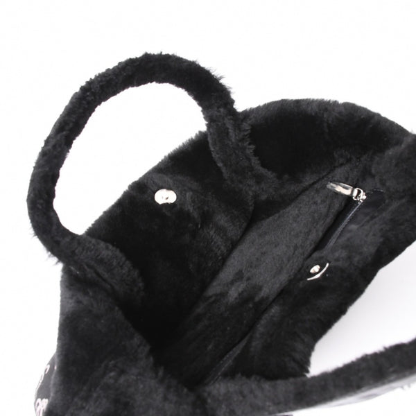LOEWE ロエベ ハンドバッグ アナグラム ブラック ムートン レザー ブラック シルバー金具 美品 中古 4a000487