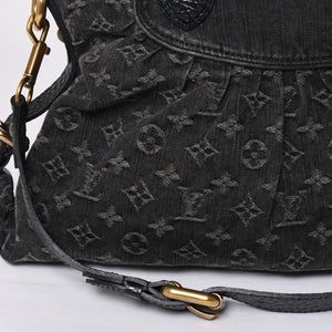 LOUIS VUITTON Neocavi GM Handbag M95352 Monogram Denim Black Leather Gold Hardware Good Condition Used 4a001012