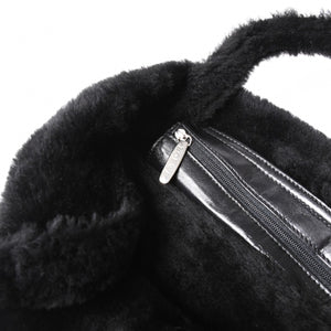 LOEWE ロエベ ハンドバッグ アナグラム ブラック ムートン レザー ブラック シルバー金具 美品 中古 4a000487