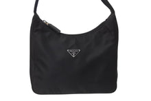 画像をギャラリービューアに読み込む, PRADA プラダ ホーボー ハンドバッグ ワンショルダーバッグ MV515 トライアングルロゴ ナイロン ブラック 美品 中古 4b003907