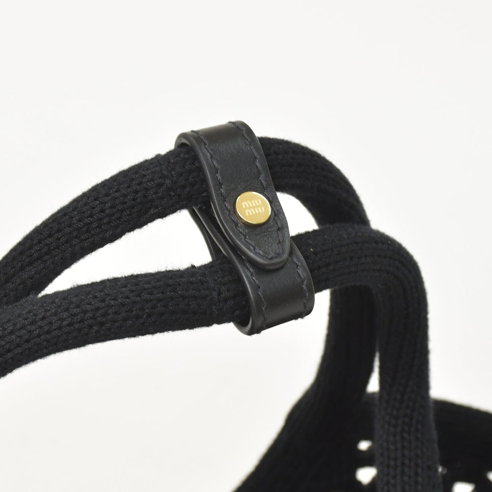 Very good condition MIUMIU Ivy 2WAY bag 5BG231 Mesh cotton Black logo embroidery Gold hardware Used 4a004056