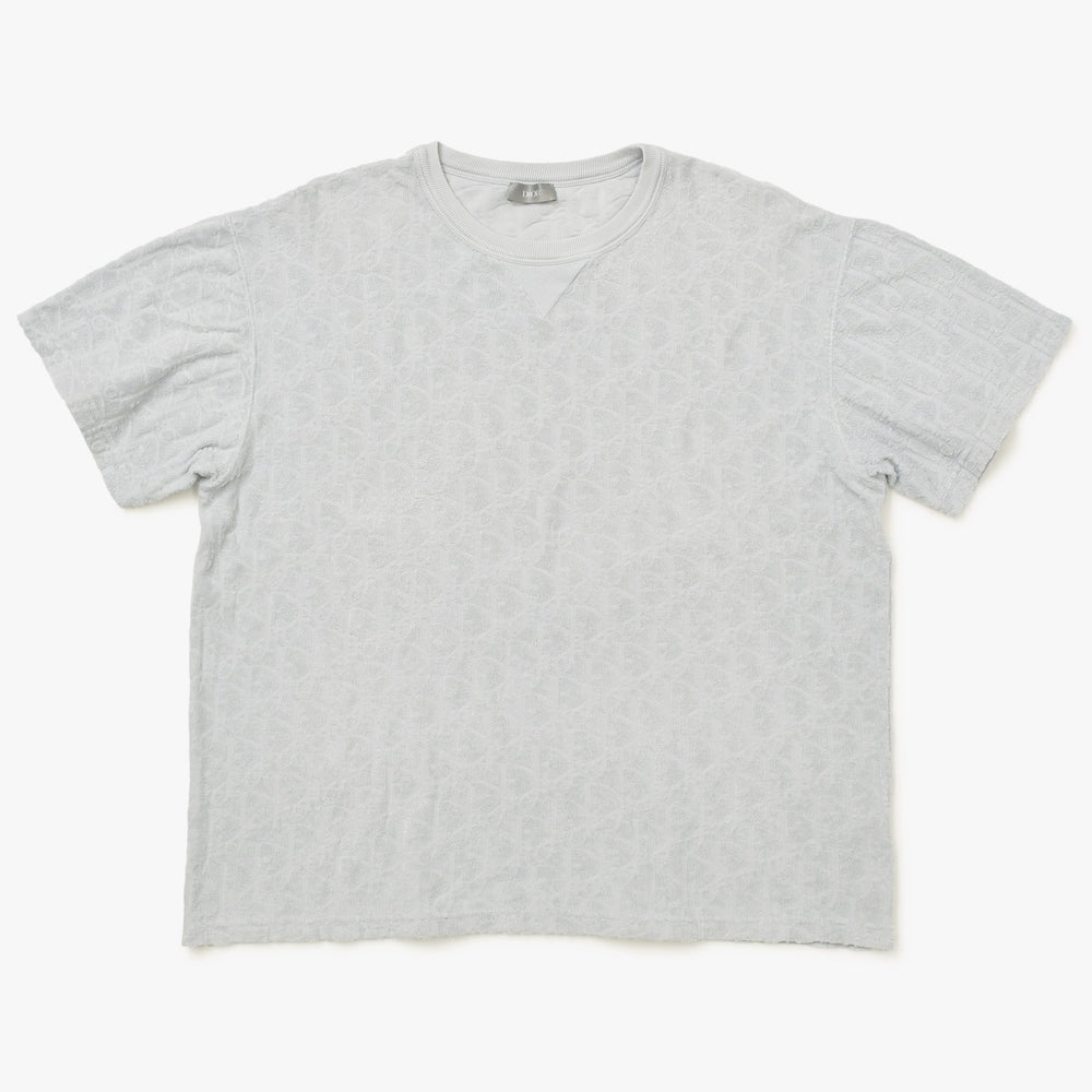 極美品 Christian Dior クリスチャンディオール オブリーク テリーコットンジャガード Tシャツ 113J692A0614 パイル V字ステッチ グレー XLサイズ 中古 4a004085