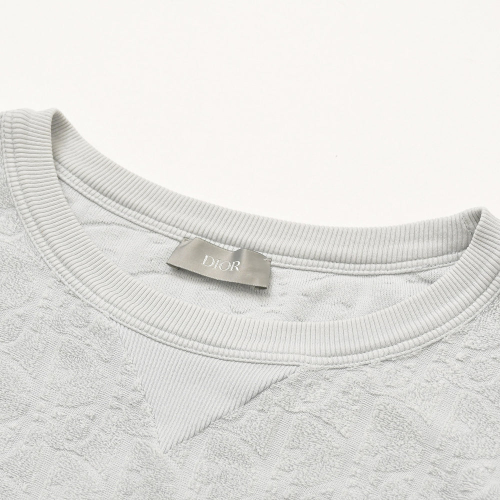 Very Good Condition Christian Dior Oblique Terry Cotton Jacquard T-Shirt 113J692A0614 Pile V-Stitch Gray XL Size Used 4a004085
