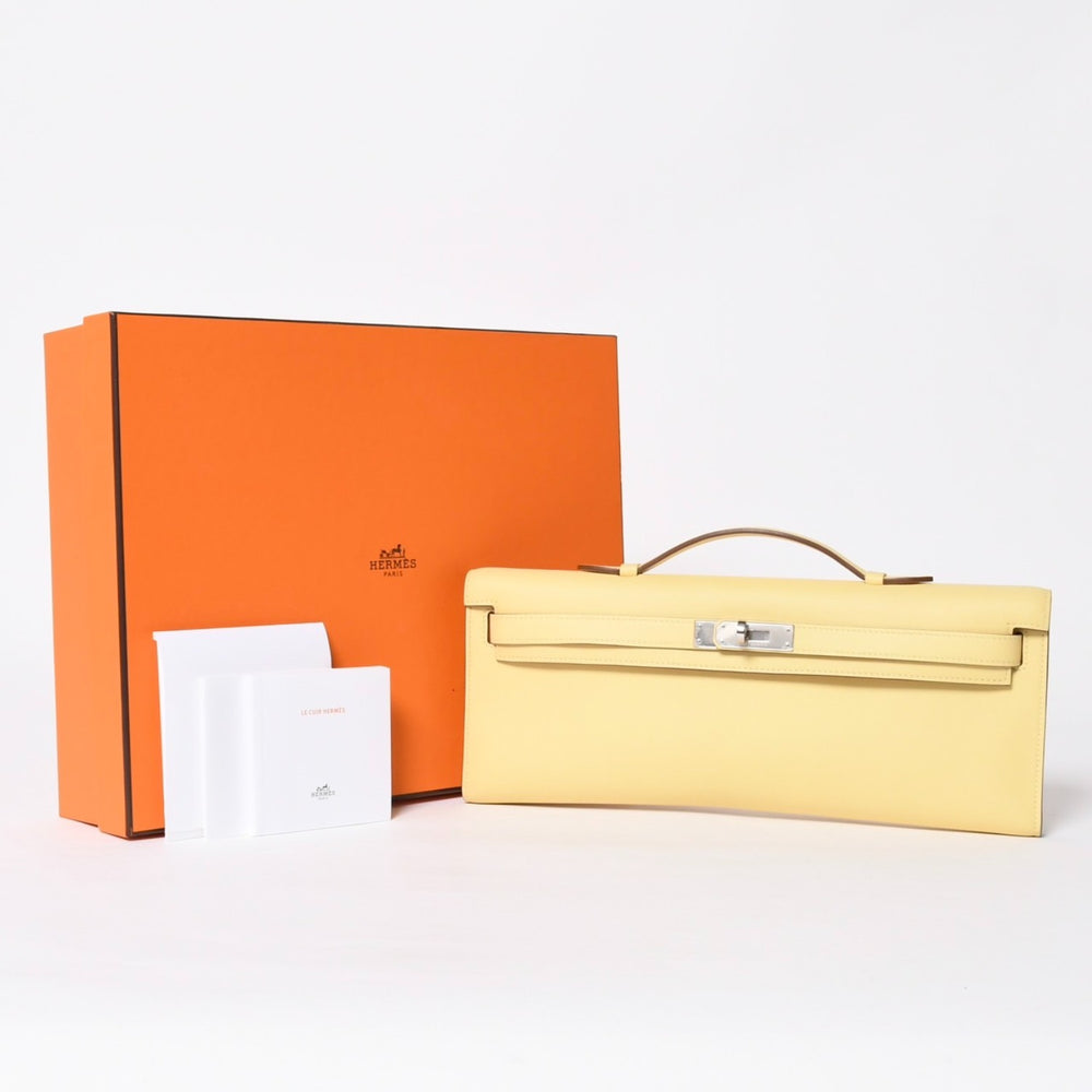 新品同様 HERMES エルメス KELLY CUT ケリーカット ハンドバッグ ヴォースイフト イエロー シルバー金具 T刻印 中古 4a008756